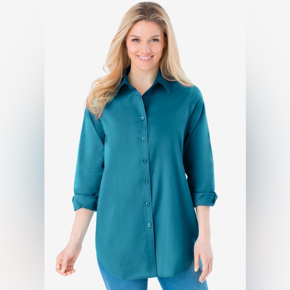 Woman Within Perfect Long-Sleeve Button Down Tunic Shirt! Size 1X (22/24)!
